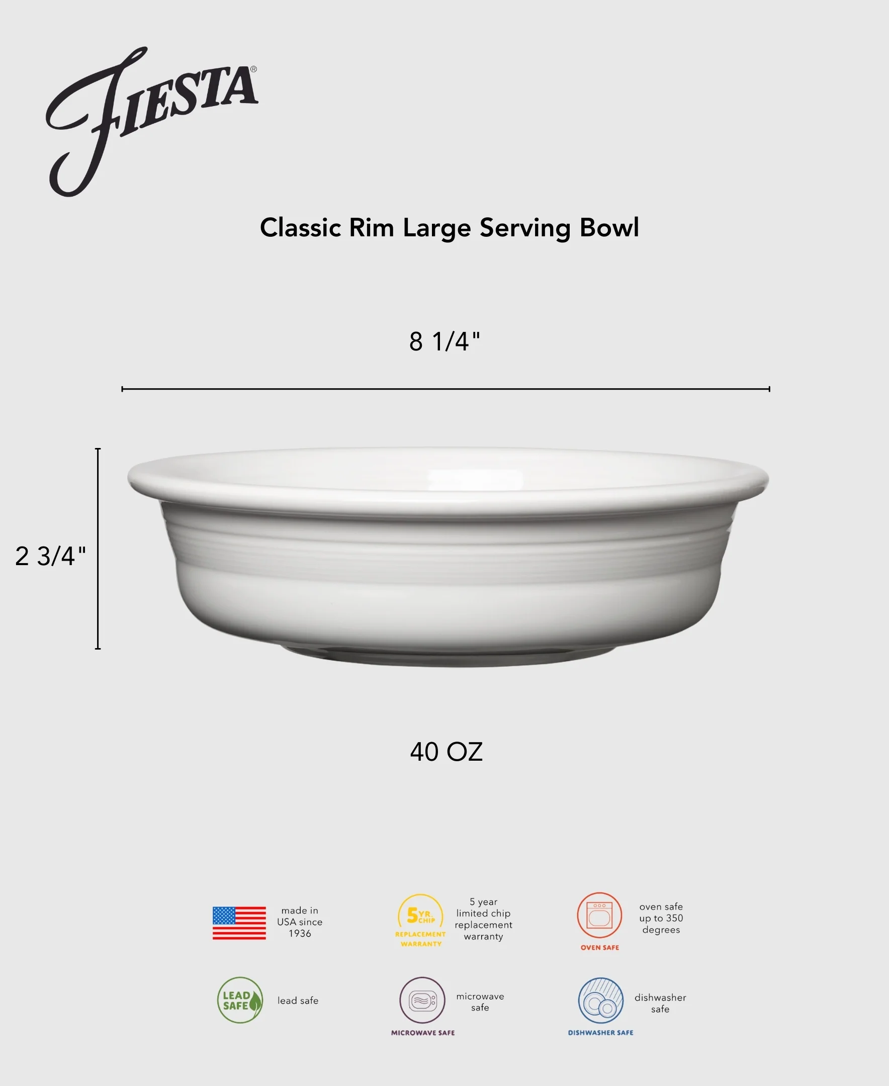 Classic Rim 10 1/2 Inch Extra Large Serving Bowl 80 OZ - Image 3